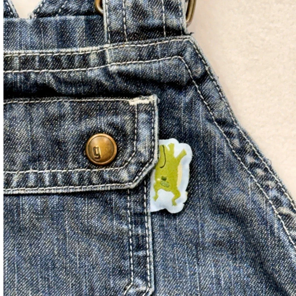 Gymboree Denim Overalls Baby 6-12 Months Blue Frog Embroidery Vintage Playwear